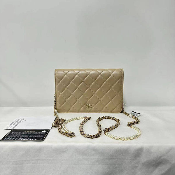 Chanel/ CC CF WOC Pearlescent Nude Color Calfskin VIP Special Edition with Pearl Chain