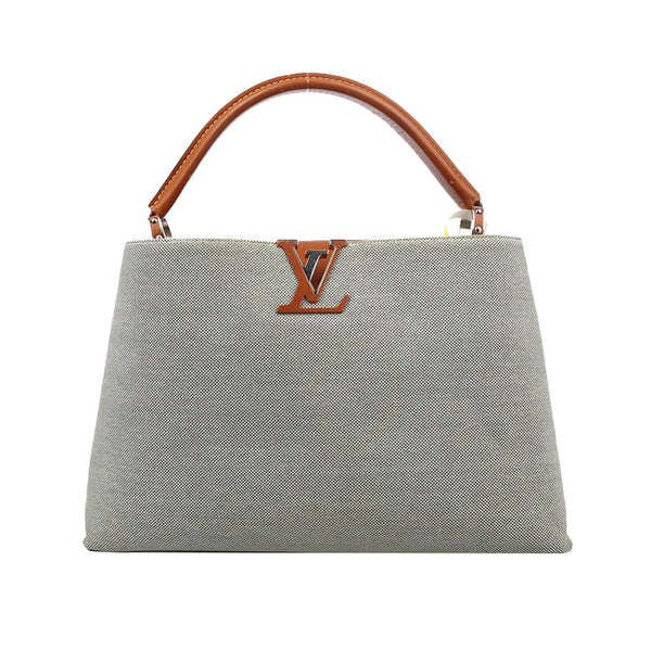 Louis Vuitton/ LV Capucines Gray Denim GM Size Handbag